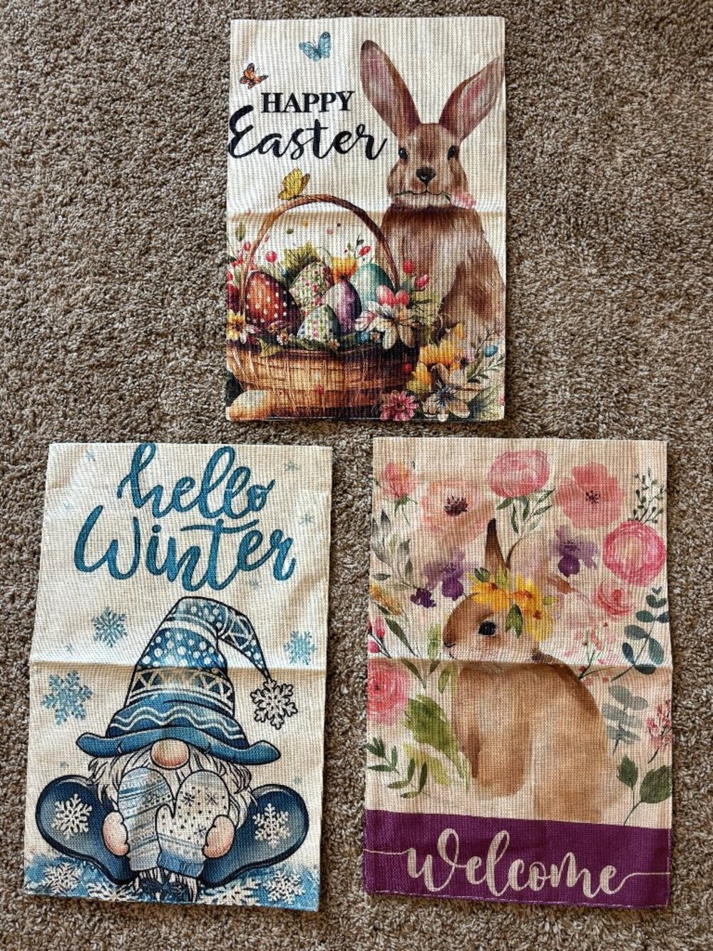 Burlap Garden Flags-set of 3 (12x18.5") NEW
